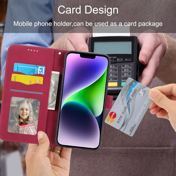 DIERFENG DF-03 Plånboksfodral i Konstläder för iPhone 15 - Röd