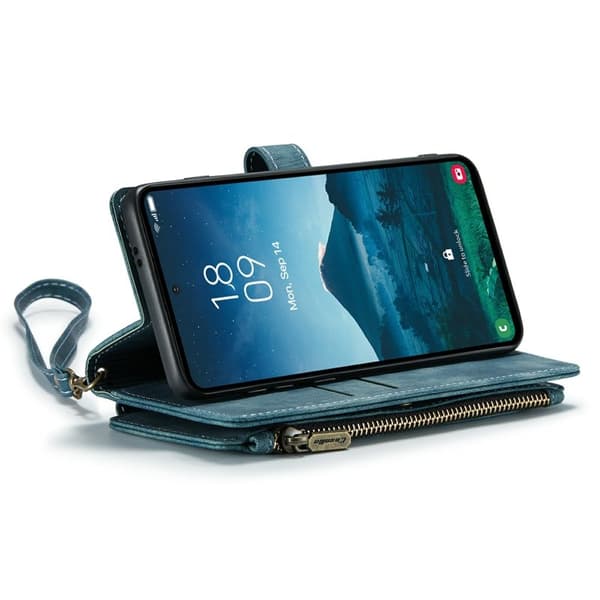 CASEME Konstläder Plånboksfodral för Samsung Galaxy S24 med Rem - Blå