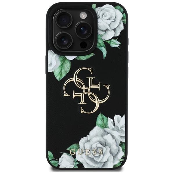 Guess Mobilskal till iPhone 16 Pro Max Grained Roses Big 4G logo Svart