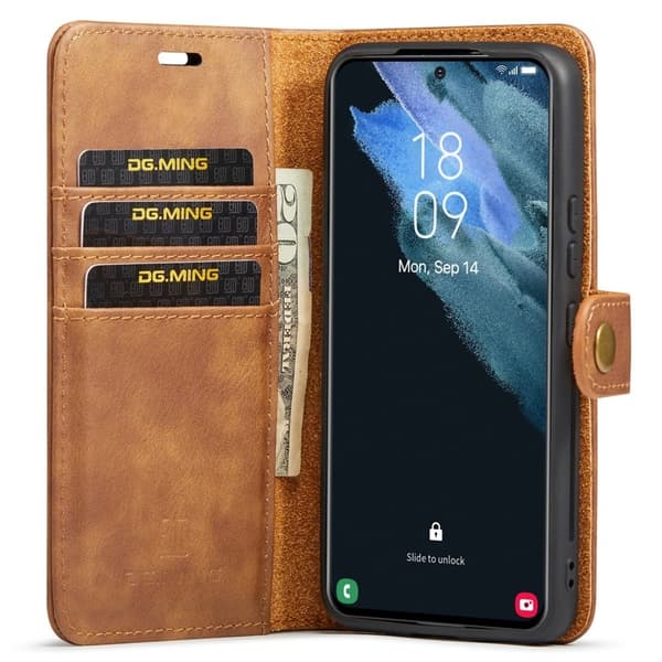 DG.MING Galaxy S22 5G Plånboksfodral 2-i-1 Äkta läder Skydd Brun