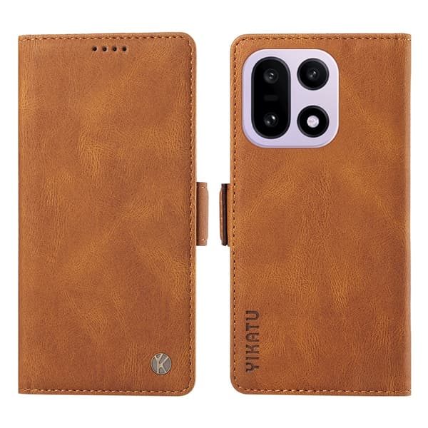 YIKATU OnePlus 15 5G Konstläder Plånboksfodral Skin-touch Feeling Brun