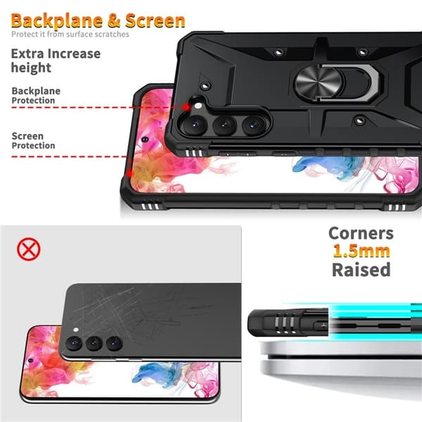 Galaxy S23 Plus Mobilcover Ringholder Military - Sort Black
