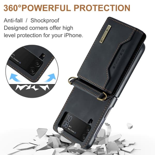 DG.MING Samsung Galaxy Z Flip4 Konstläder Plånboksfodral Svart