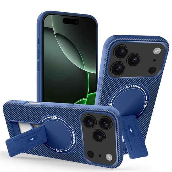 Mobilskal till iPhone 17 Pro Max MagSafe Kickstand Carbon Fiber - Blå Blå