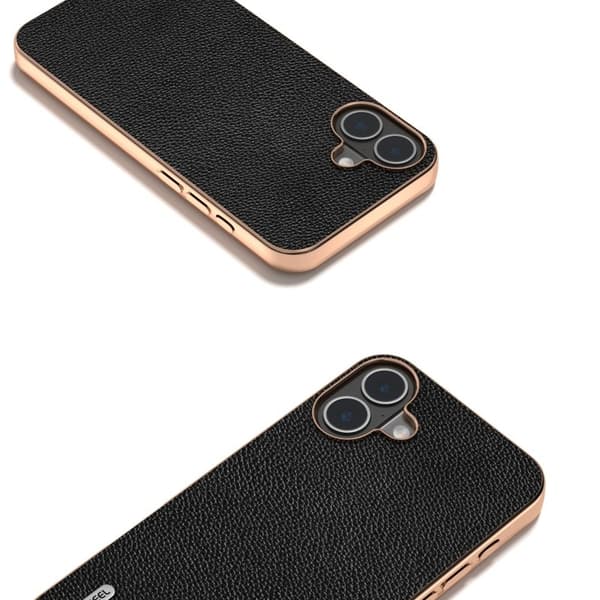 ABEEL Mobilskal till iPhone 16 Plus Äkta Läder + PC + TPU Svart