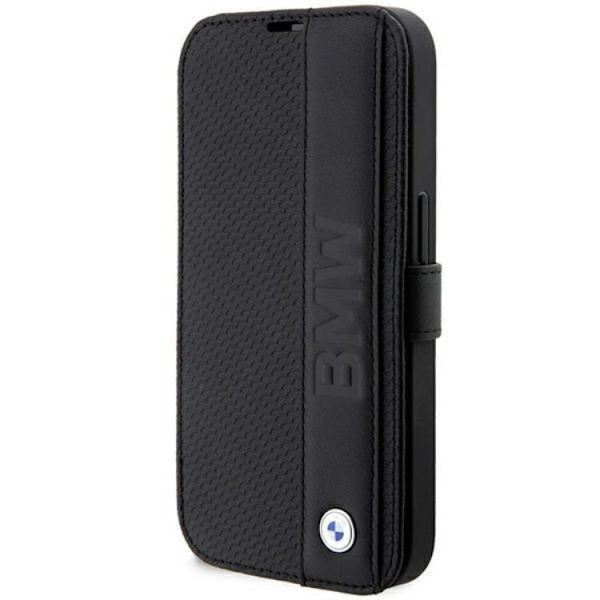 BMW iPhone 14 Pro Plånboksfodral Läder Textured & Stripes Svart