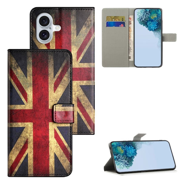 iPhone 17 Konstläder Plånboksfodral Pattern Print - Union Jack Röd