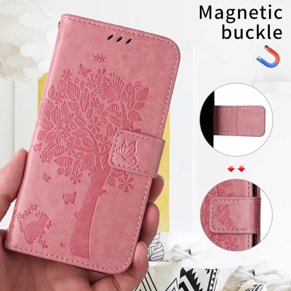 iPhone 17 Konstläder Plånboksfodral Tree Pattern - Rosa Rosa