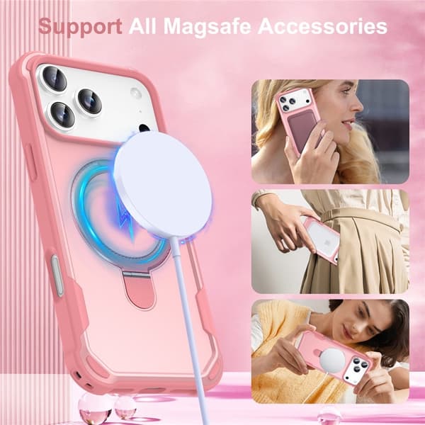 Mobilskal till iPhone 17 Pro Max MagSafe Kickstand Shockproof - Rosa Rosa