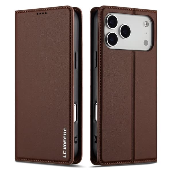 LC.IMEEKE L1 Series iPhone 17 Pro Plånboksfodral Konstläder - Brun Brun