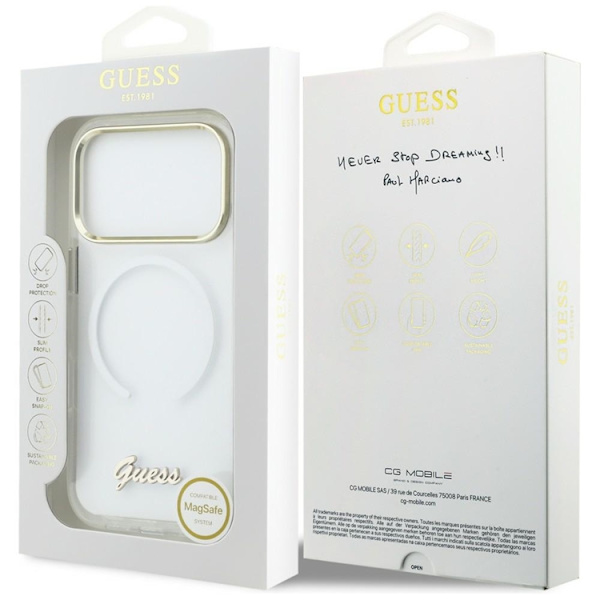 Guess Mobilskal För iPhone 17 MagSafe IML Gradient Script Metal - Vit Vit