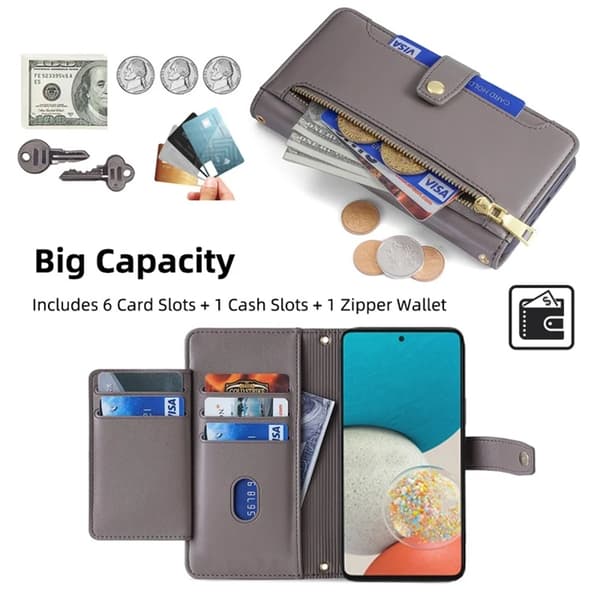 Galaxy A53 5G Konstläder Plånboksfodral Crossbody Axelrem - Grå Grå