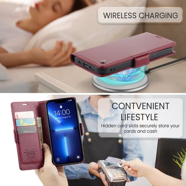 CASEME iPhone 13 Pro Plånboksfodral Konstläder RFID-Skydd Röd