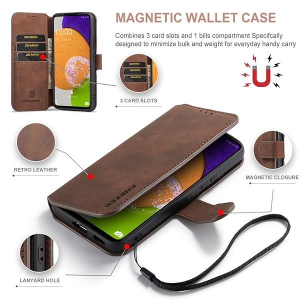 DG.MING Stand Retro KonstläderPlånboksfodral Samsung Galaxy A53 5G Brun