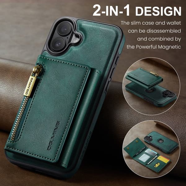 DG.MING M5 Series Mobilskal till iPhone 16 Detachable Konstläder Grön