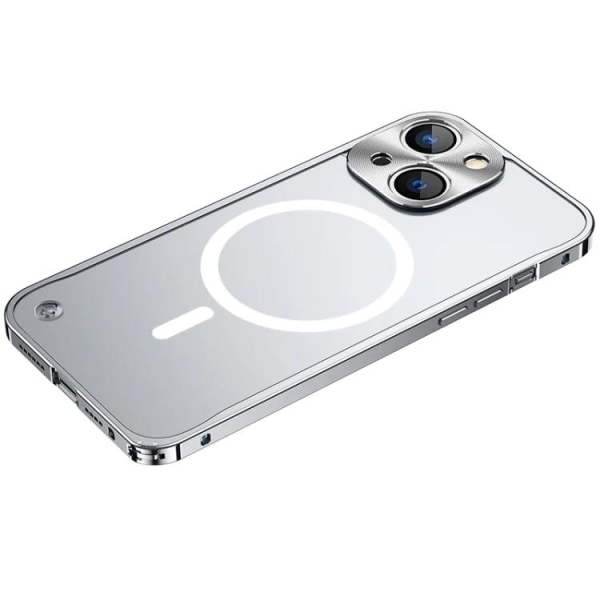 iPhone 14 Case Magsafe metallirunko - hopea