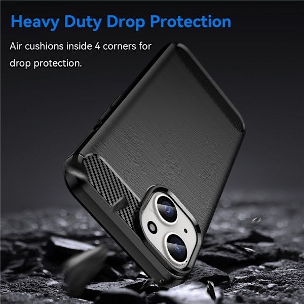 iPhone 15 Plus Mobilskal Carbon Fiber Brushed - Sort Black