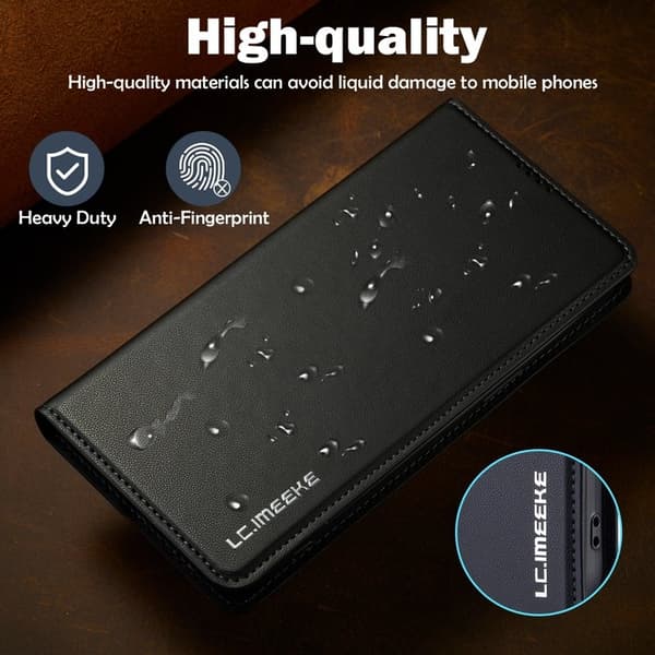 LC.IMEEKE L1 Series iPhone 14 Pro Max Plånboksfodral Konstläder - Svart