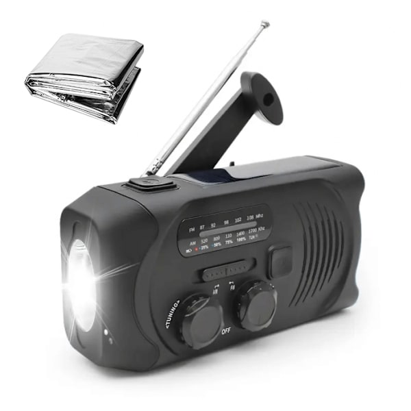 Vevradio Solceller, Ficklampa, Powerbank 2000mAh Svart
