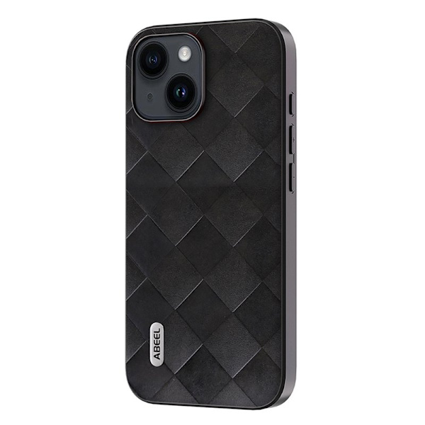 ABEEL Mobilskal till iPhone 15 Plus PU Läder Svart Grid Textur