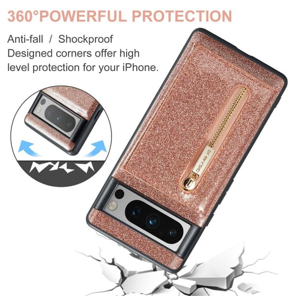 DG.MING M3 Series Konstläder Plånboksfodral för Google Pixel 8 Pro Roséguld