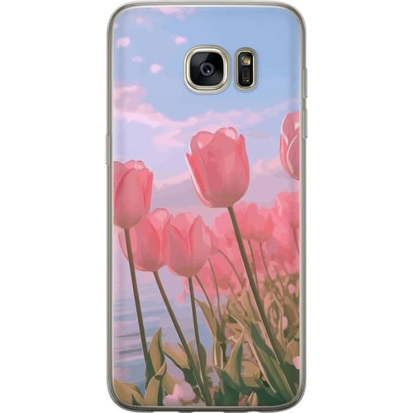 Mobilcover til Samsung Galaxy S7 edge med lyserøde tulipaner