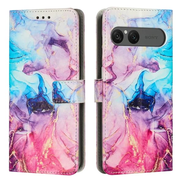 Sony Xperia 10 VII Konstläder Plånboksfodral Marble Pattern - Rosa / Lila Rosa