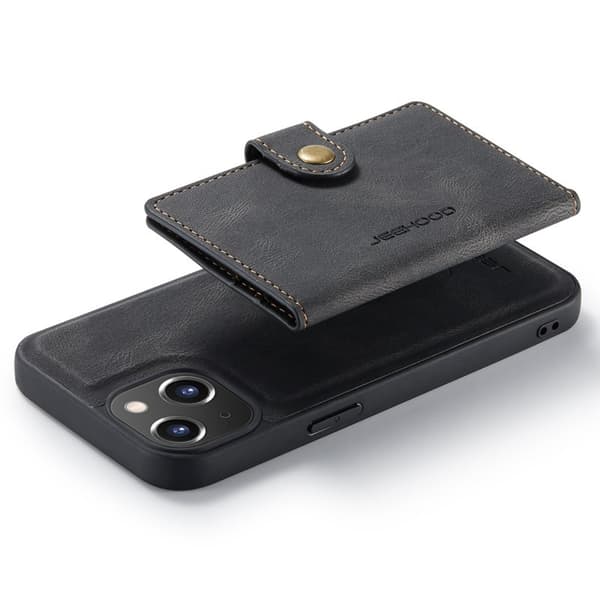 JEEHOOD iPhone 14 Plus Plånboksfodral 2-i-1 Konstläder TPU Svart
