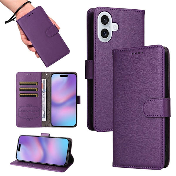 iPhone 17 Plånboksfodral RFID Blocking med Handledsrem Lila