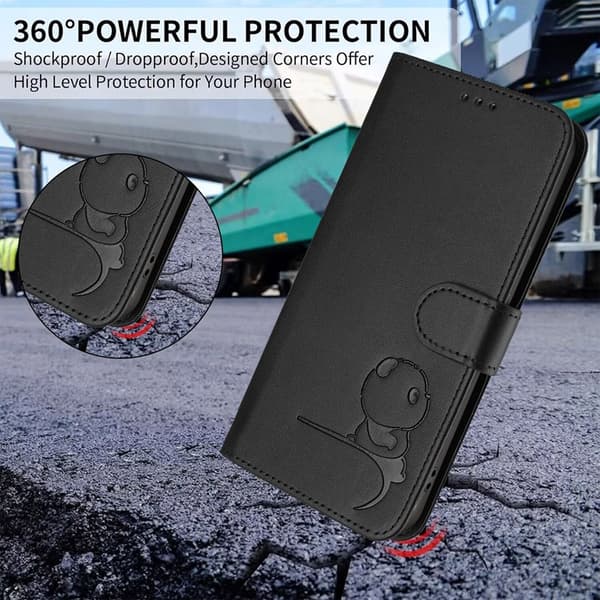 OnePlus 15 Konstläder Plånboksfodral Panda Imprint RFID-Skydd Svart