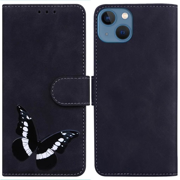 iPhone 15 Plus pung etui med sommerfugleprint - Sort