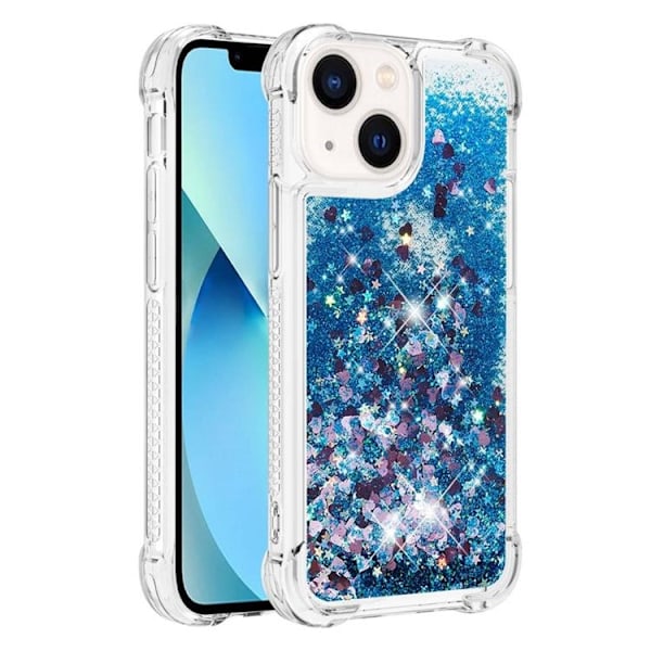 iPhone 14 Plus Skal Liquid Floating Glitter - Blå Bl