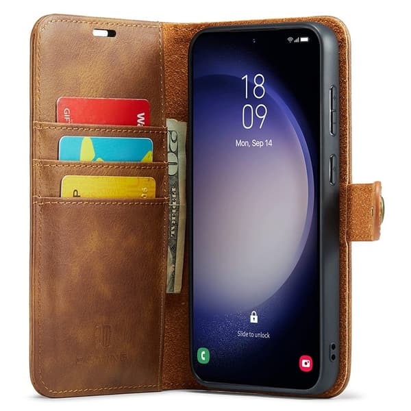 DG.MING Samsung Galaxy S23 FE Plånboksfodral i Äkta läder - Brun