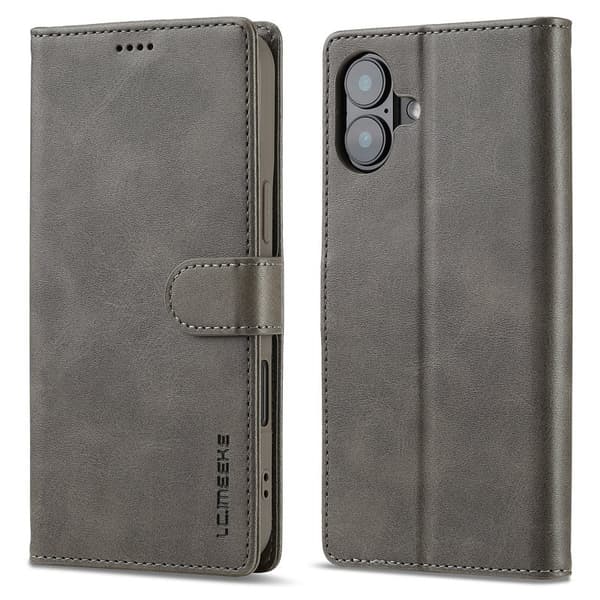 LC.IMEEKE iPhone 16 Plånboksfodral Calf Texture Konstläder- Grå