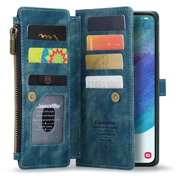 CASEME Konstläder Plånboksfodral för Samsung Galaxy S21 FE 5G - Blå