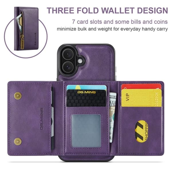 DG.MING M5 Series Mobilskal till iPhone 16 Plus Konstläder Magnetiskt Lila