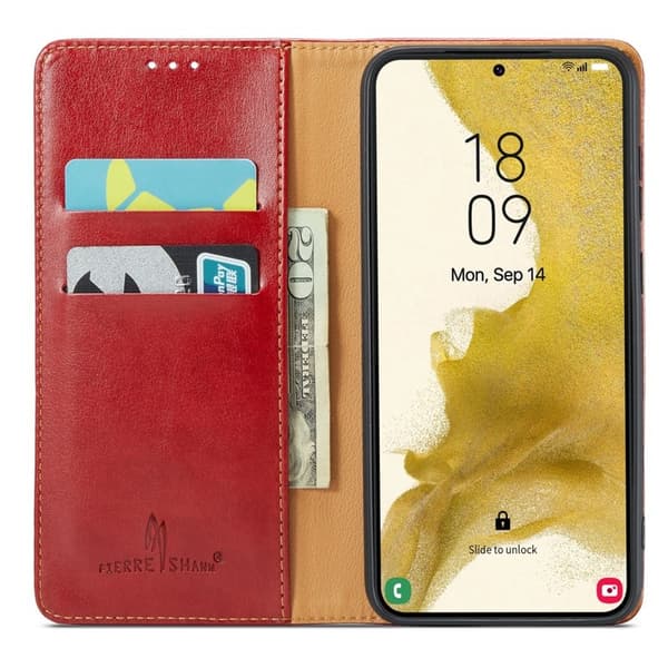 FIERRE SHANN för Samsung Galaxy S23 Plånboksfodral Konstläder - Röd