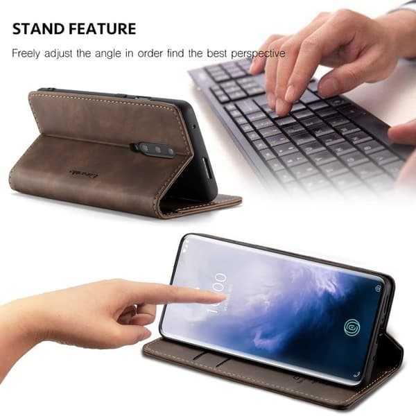 CASEME 013 OnePlus 7 Pro Konstläder Plånboksfodral Auto-absorberande Brun