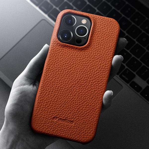 MELKCO Mobilskal till iPhone 14 Pro Äkta Läder + PC - Orange
