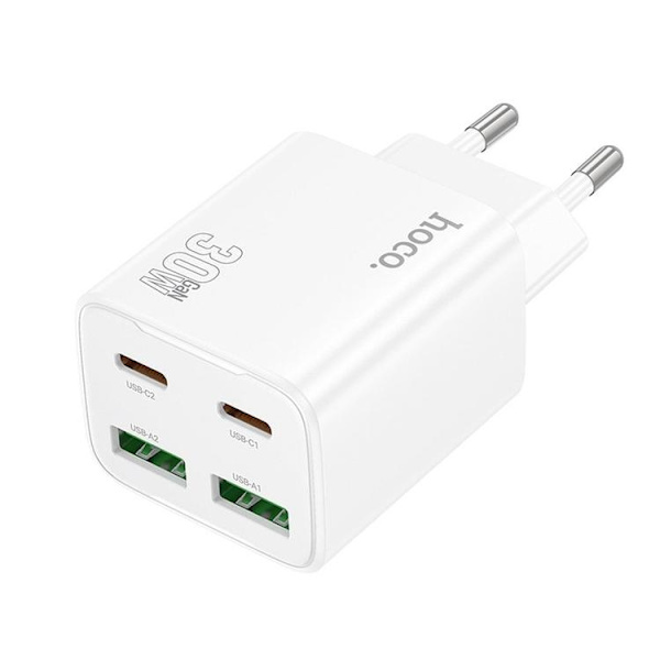Hoco Snabbladdare PD 30W 2xUSB-A 2xUSB-C QC3.0 3A N56 - Vit