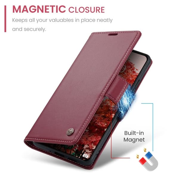 CASEME Xiaomi 14 Pro Plånboksfodral Konstläder RFID-Skydd Röd