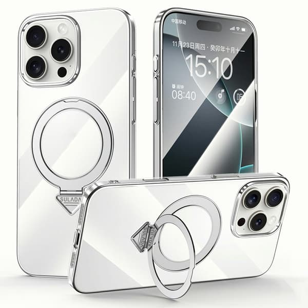 SULADA Mobilskal till iPhone 16 Pro MagSafe Kickstand Klar PC Silver