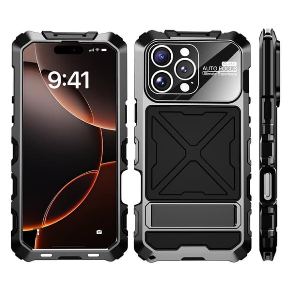 R-JUST RJ09-1 Mobilskal till iPhone 16 Pro Max Silikon+Aluminium Svart