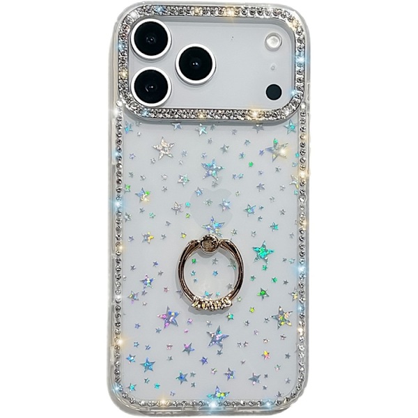 Mobilskal till iPhone 17 Pro Rhinestone Edge Ring Kickstand Transparent