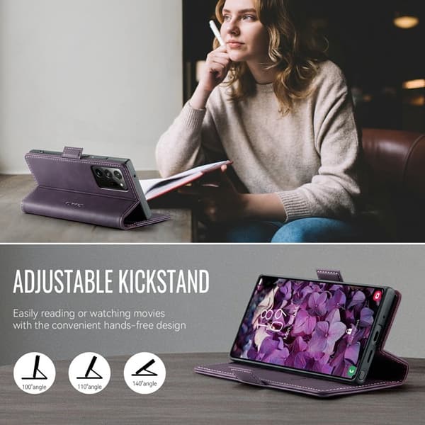 CASEME 033 Series Samsung Galaxy Note20 Ultra Konstläder Plånboksfodral Lila