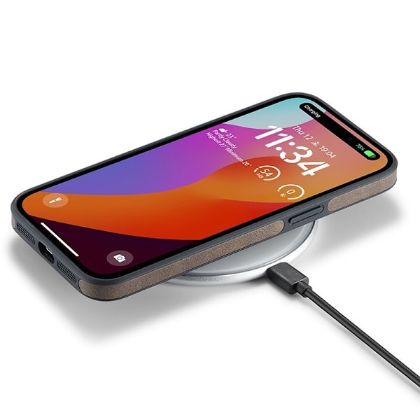 DG.MING Mobilskal till iPhone 15 Plus Logo View Mobilskal PU Läder Brun