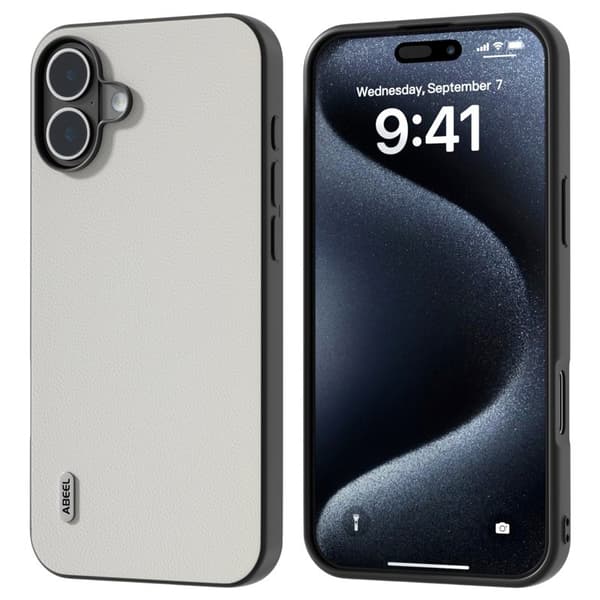 ABEEL Mobilskal till iPhone 16 Äkta Läder Coated PC+TPU Vit