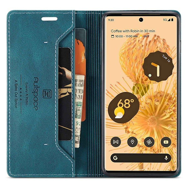 AUTSPACE A01 Plånboksfodral för Google Pixel 6 Pro Konstläder - Blå