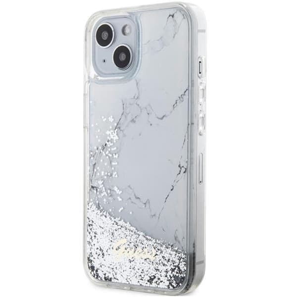 Guess Mobilskal till iPhone 14 Liquid Glitter Marble - Vit