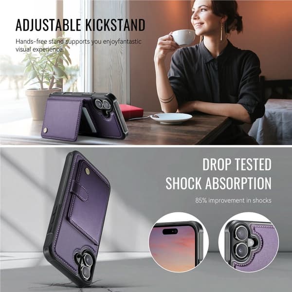 JEEHOOD J09 Mobilskal till iPhone 16 RFID Låsfunktion Läder Lila